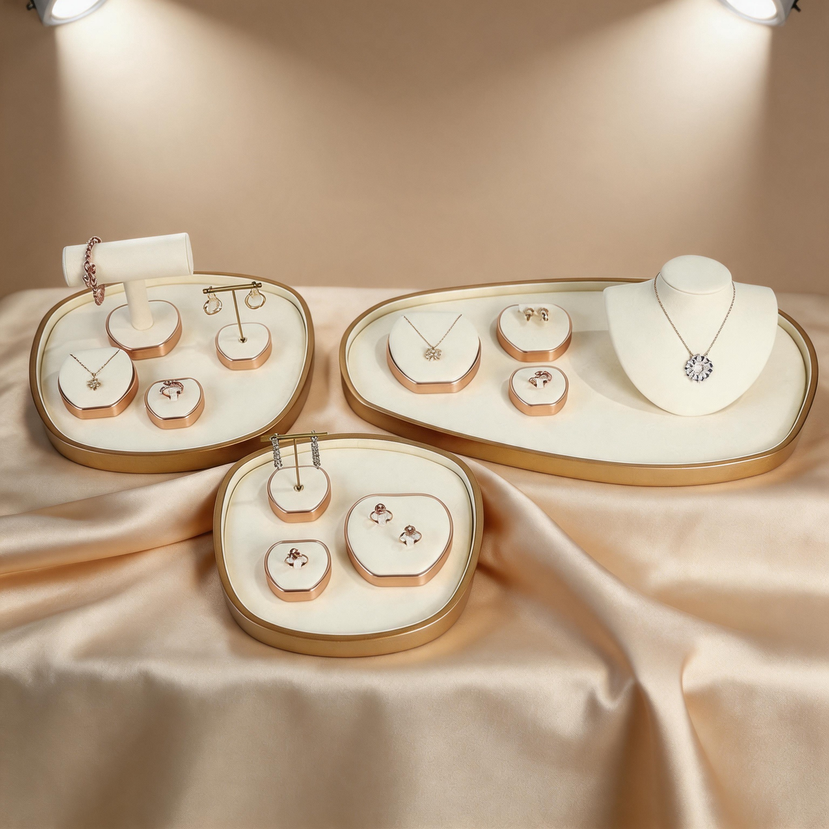 Rose Gold Suede Jewelry Display Stands & Trays for Boutique