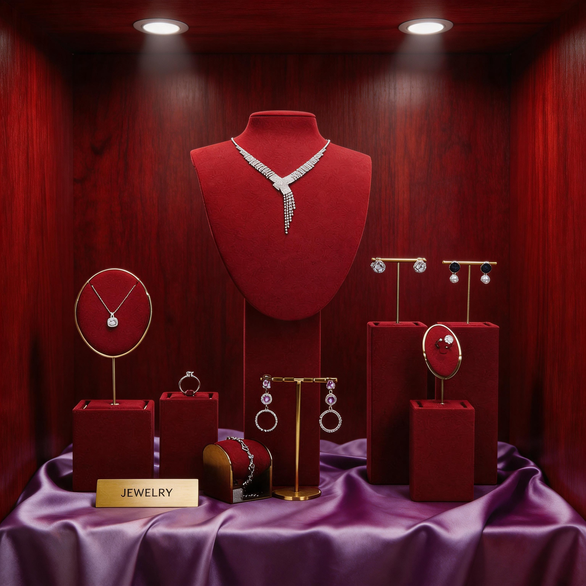 Elegant Metal Velvet Jewelry Organizer Display Props for Countertop
