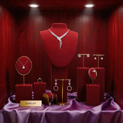 Elegant Metal Velvet Jewelry Organizer Display Props for Countertop