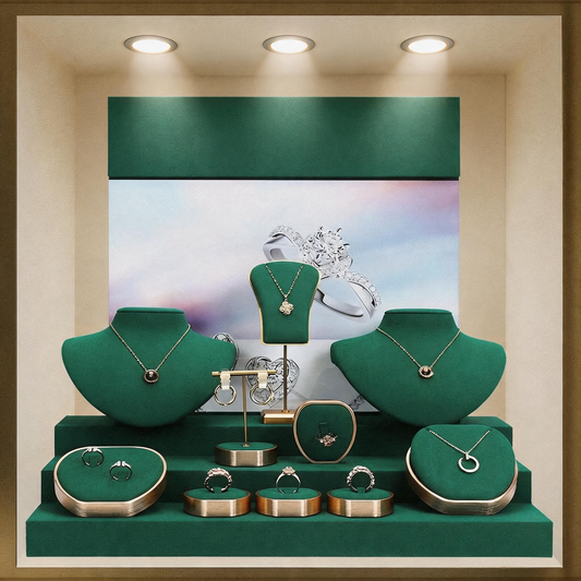 Metal & Suede Jewelry Display Stand Set for Retail Store Countertop