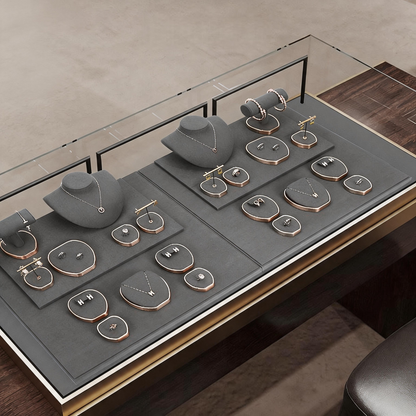 Geometric Velvet Jewelry Showcase Tray & Bust for Retail Counter