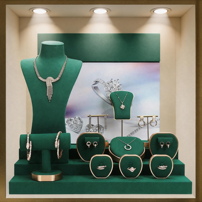 Metal & Suede Jewelry Display Stand Set for Retail Store Countertop