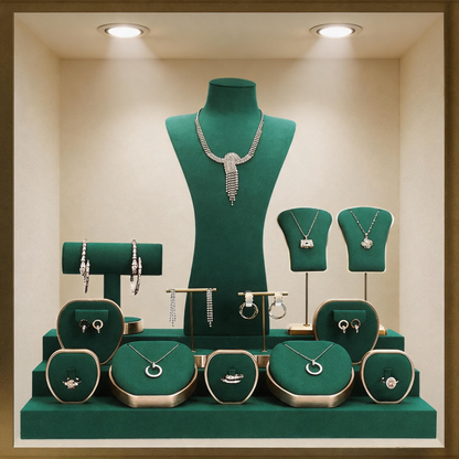 Metal & Suede Jewelry Display Stand Set for Retail Store Countertop