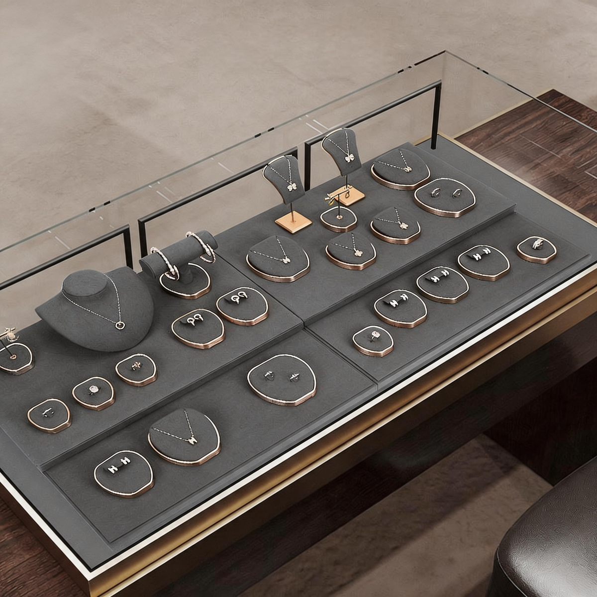 Geometric Velvet Jewelry Showcase Tray & Bust for Retail Counter