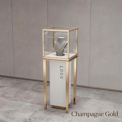 Stainless Steel Jewelry Display | Electroplated Metal Showcase with Glass Top & Logo Option for Boutiques