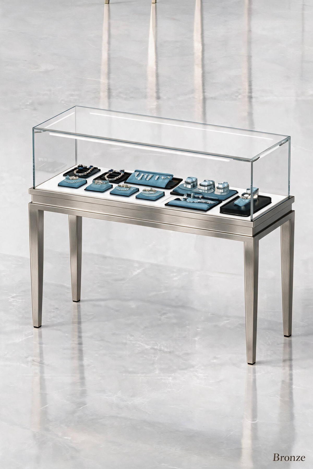Stainless steel Luxury Jewelry Display Cabinet, Tempered Glass, Dual-Row LED, Gold Finish