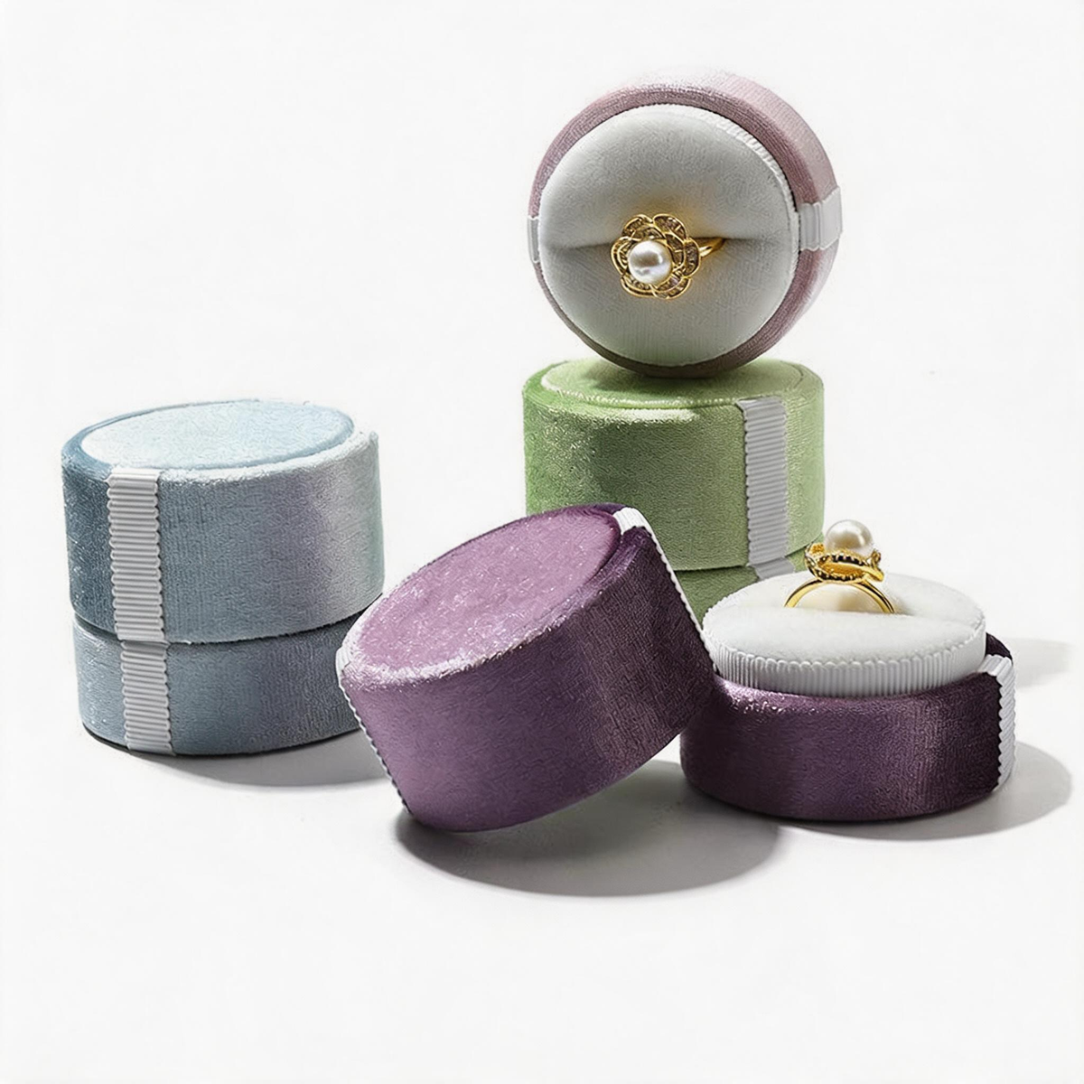 5pcs Velvet Round Jewelry Box Lid – Ring Gift Case for Her Engagement Wedding
