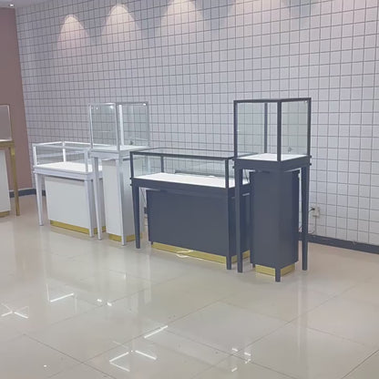 Stainless Steel Jewelry Display | Electroplated Metal Showcase with Glass Top & Logo Option for Boutiques