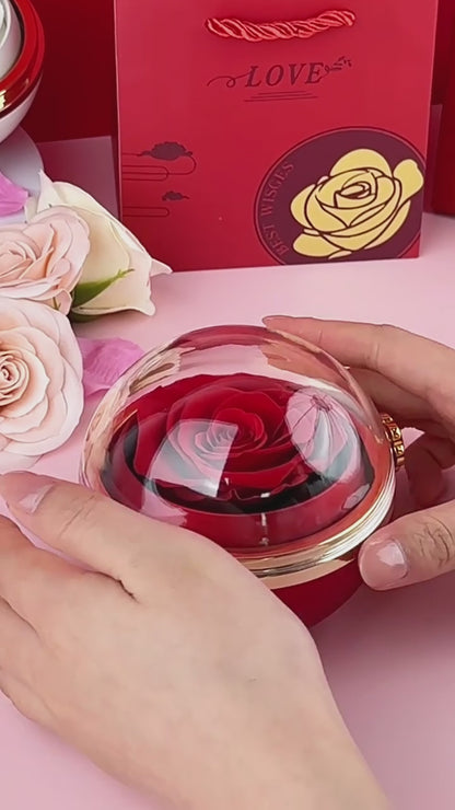 Rotating Rose Jewelry Box with Drawer – Ring Necklace Case for Valentine's Day