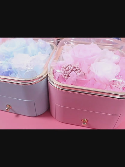 Preserved Rose Jewelry Box with Drawer – Acrylic Lid Ring Necklace Case for Her