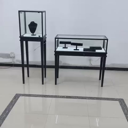 Stainless Steel Jewelry Display | Electroplated Metal Showcase with Glass Top & Logo Option for Boutiques