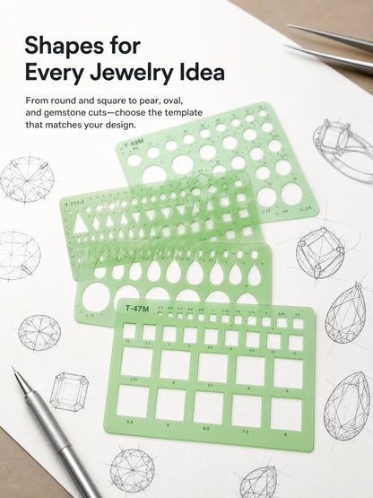 Jewelry Drawing Template, Gemstone Shape Stencil for Ring Design, Diamond Ruler, Jewelry Making Supply